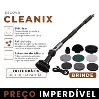Escova Giratória Cleanix Elétrica de Limpeza com Cabo Expansível e Regulagem de Potência +BRINDES: 4 Bocas para Diferentes Limpezas