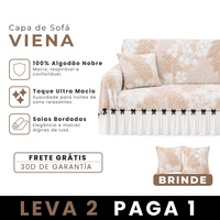 [LEVE 2 PAGUE 1] Capa de Sofá Viena em 100% Algodão e Saias Bordadas + 2 Almofadas Inclusas